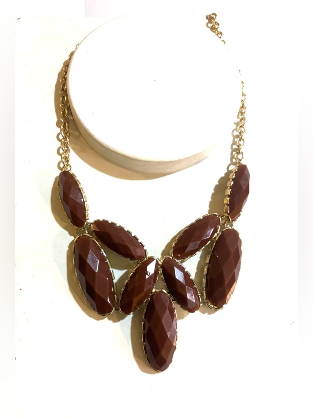 Gold-Tone Statement Necklace with Faceted Brown Gemstones